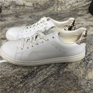 Tory Burch Howell court White Leather Sneakers with Snakeskin Detail